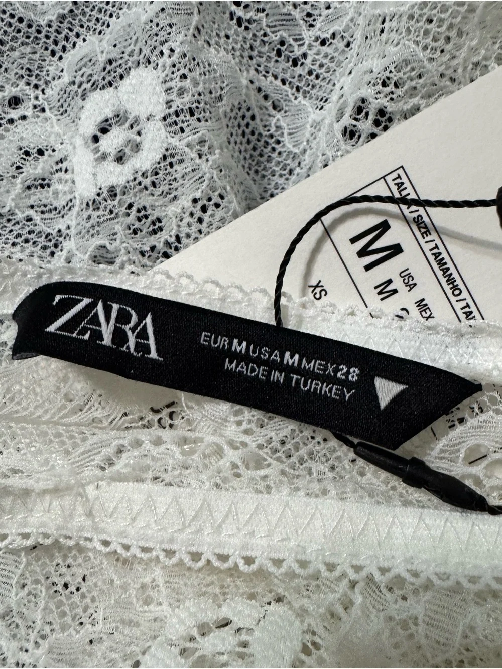 Zara Little Bow White Lace Long-Sleeve Bodysuit NWT Size M